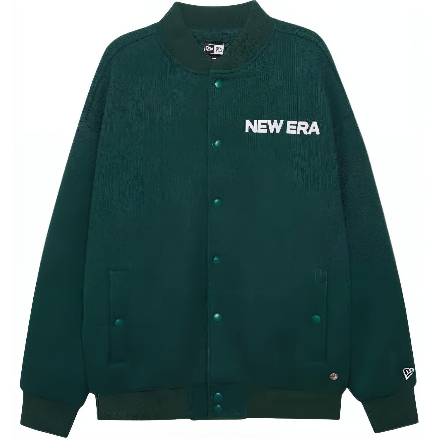 New Era FW24 Green Unisex Loose Fit Baseball Collar Jacket with Ribbed Hem 14385187