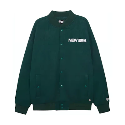 New Era FW24 Green Unisex Loose Fit Baseball Collar Jacket with Ribbed Hem 14385187