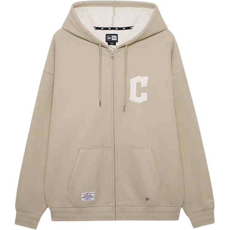 Order New Era FW24 MLB 克里夫蘭印地安人寬鬆拉鍊連帽衫 男女 米色運動衫 14385212