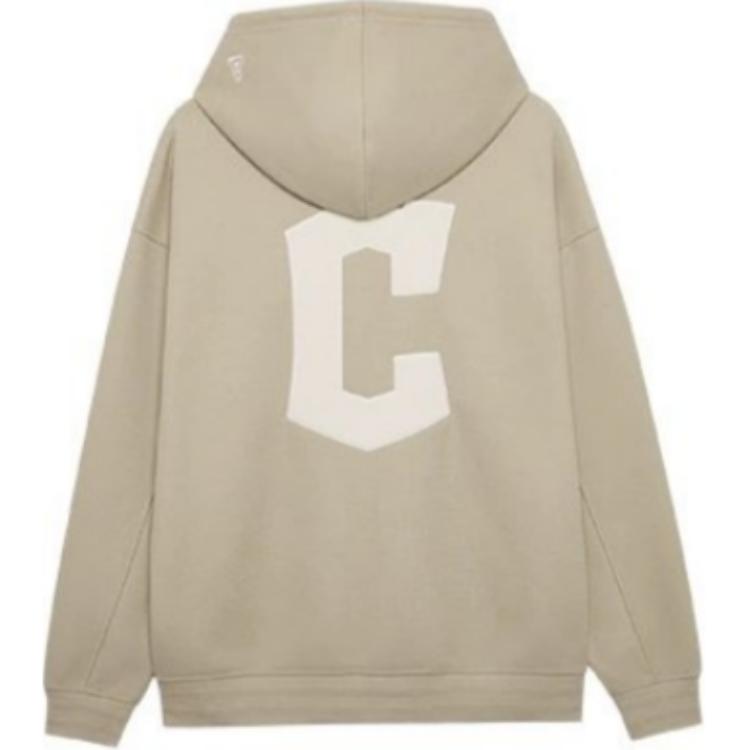 Lookbook New Era FW24 MLB 克里夫蘭印地安人寬鬆拉鍊連帽衫 男女 米色運動衫 14385212