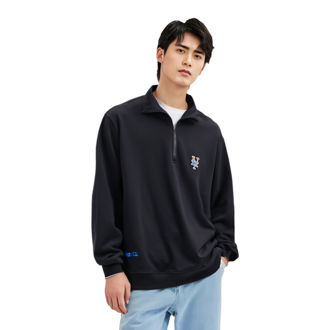 Shop New Era FW24 MLB NY Mets Half-Zip Embroidered Long Sleeve Unisex Sweatshirt Black 14397951