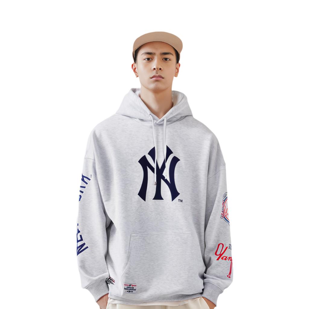 Shop New Era FW24 MLB NY洋基街頭風連帽衛衣 中性灰色毛衣 14385097