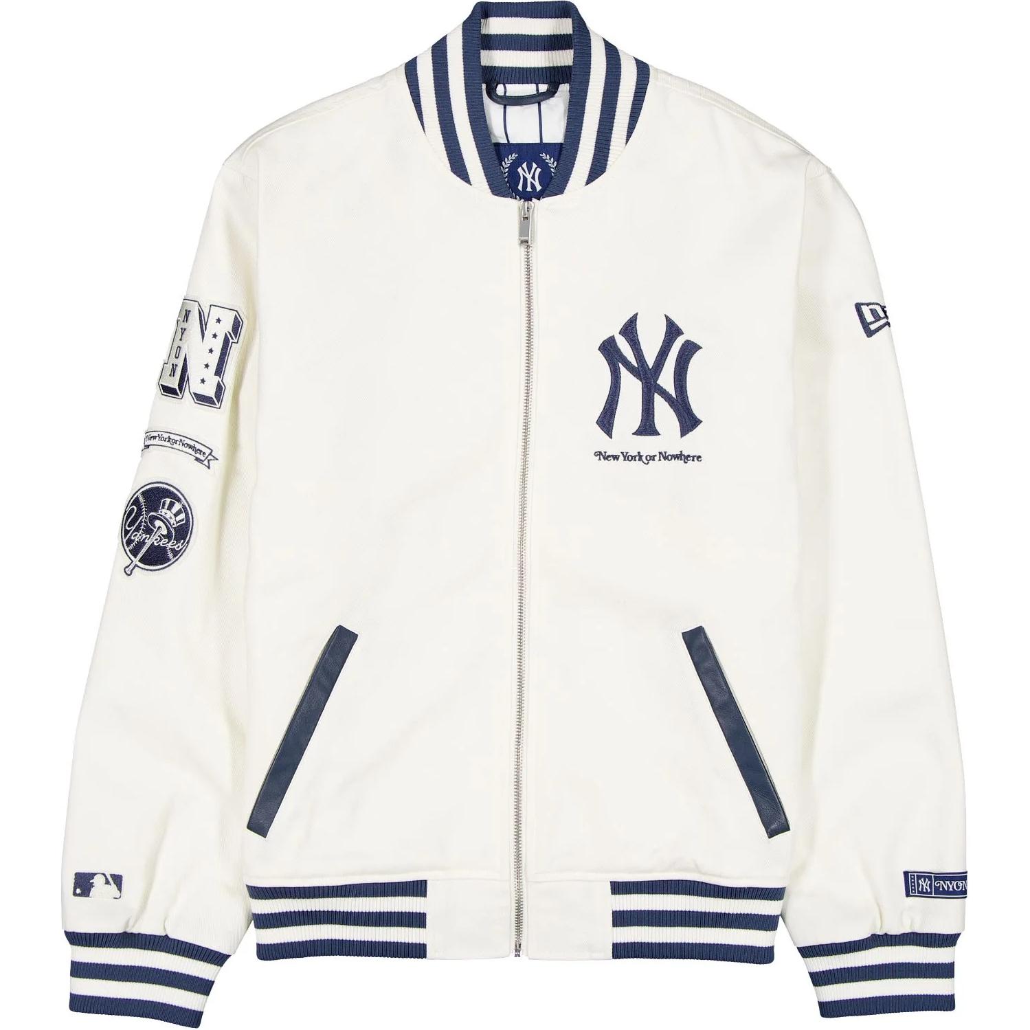 New Era FW24 New York Yankees Logo Strip Button-Up Varsity Jacket Unisex White 60668270