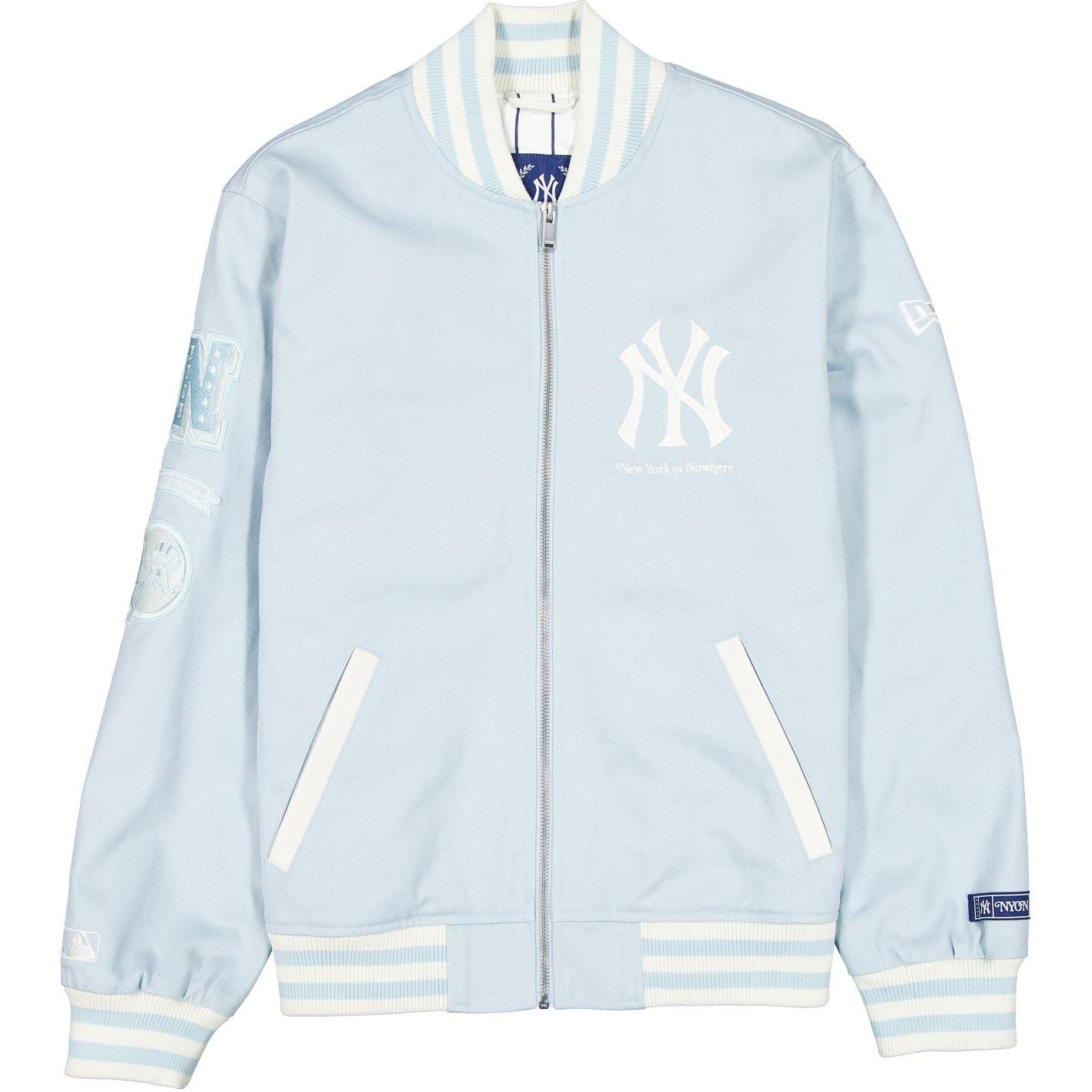 New Era FW24 NY Yankees Logo Striped Button-Up Varsity Jacket Light Blue Unisex 60668269