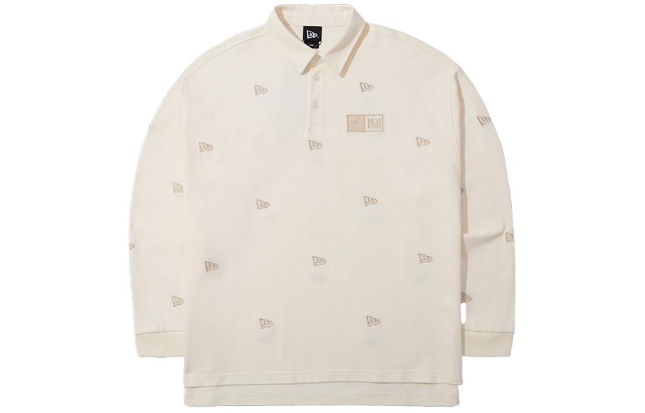 New Era Ivory White Embroidered Logo Polo Neck Loose Fit Sweatshirt Unisex 13789149