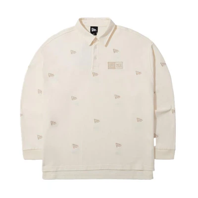 New Era Ivory White Embroidered Logo Polo Neck Loose Fit Sweatshirt Unisex 13789149