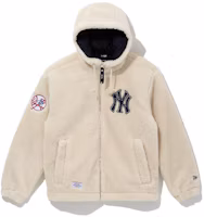 Order New Era 象牙白毛絨拉鍊連帽外套 男女寬鬆版型 13781146