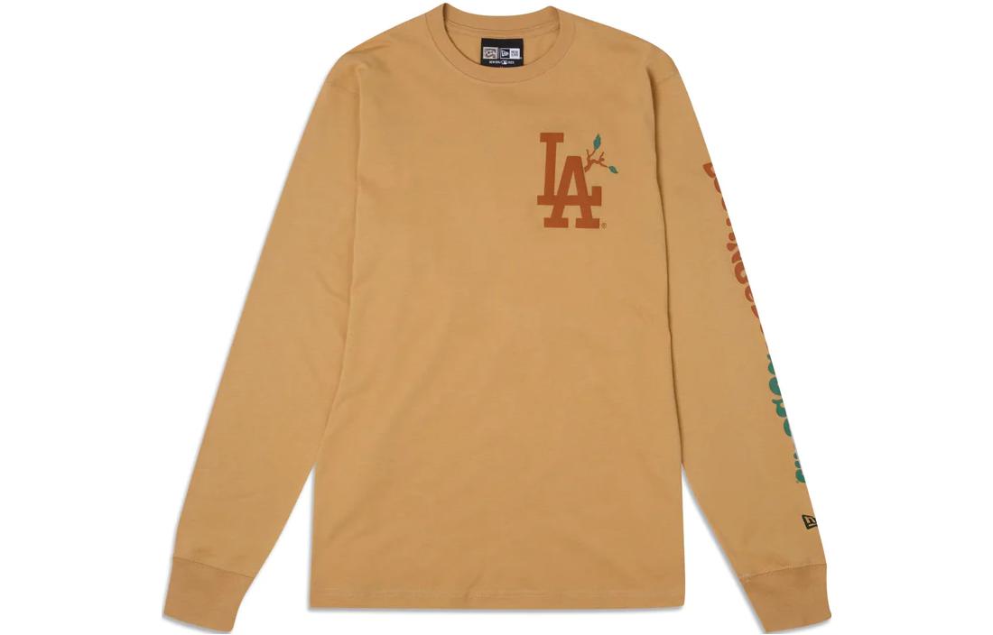New Era LA Dodgers Letter Print Crewneck Sweatshirt Unisex Khaki Color 60417007