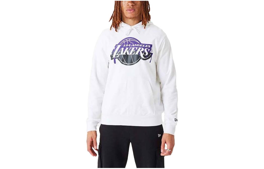New Era Letter Basketball Print White Hoodie Sweatshirt 60332212WHITRP