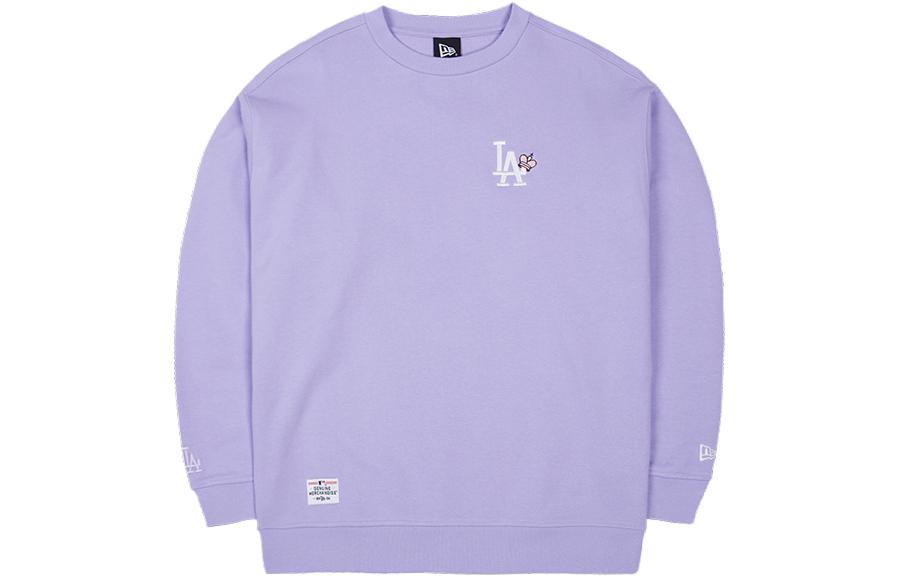 New Era Letter Embroidery Pullover Sweatshirt Unisex Light Purple 13558610