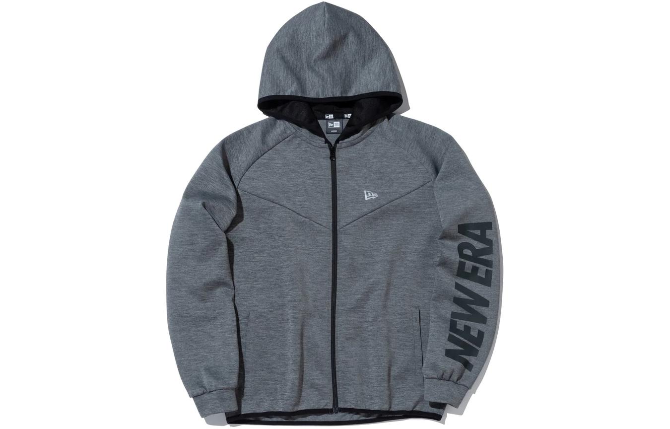 New Era Letter Graphic Hoodie Zip-Up Jacket Unisex - Grey 13870614