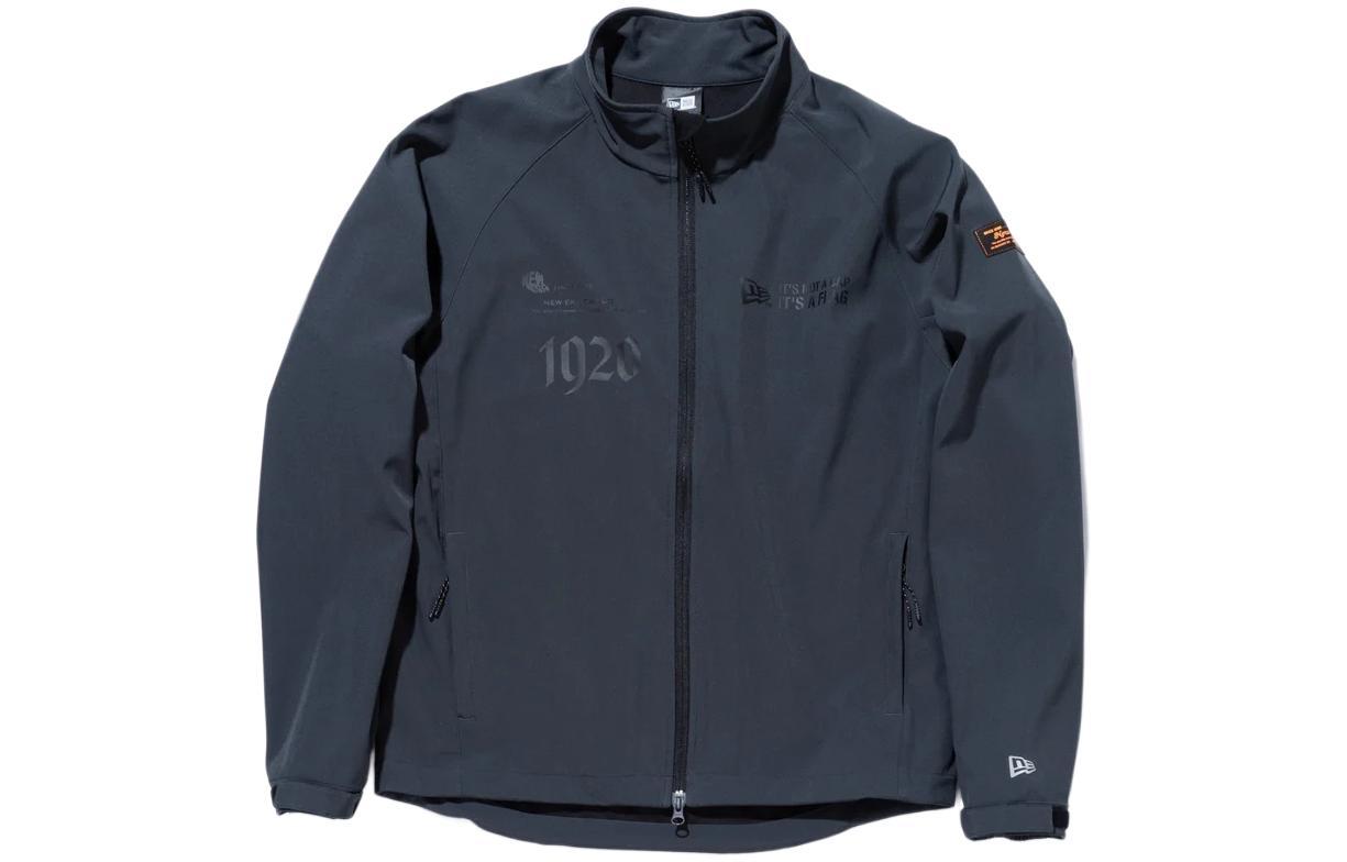 New Era Letter Logo Loose Standing Collar Jacket Unisex - Gray 13368271