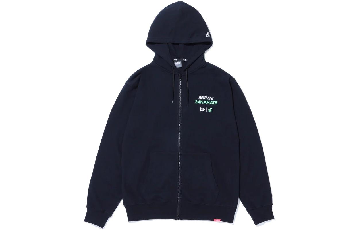 New Era Letter Logo Print Zip-Up Hoodie Jacket Unisex Black 13495627