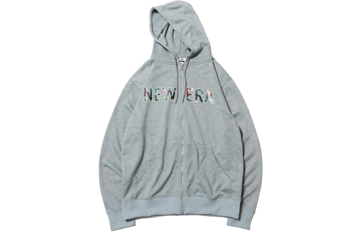 New Era Letter Logo Print Zip-Up Hoodie Unisex - Gray 12674291