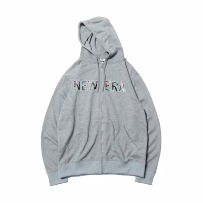 New Era Letter Logo Print Zip-Up Hoodie Unisex - Gray 12674291