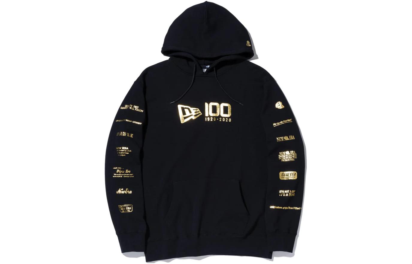 New Era Letter Print Casual Hoodie Unisex Black 12718233