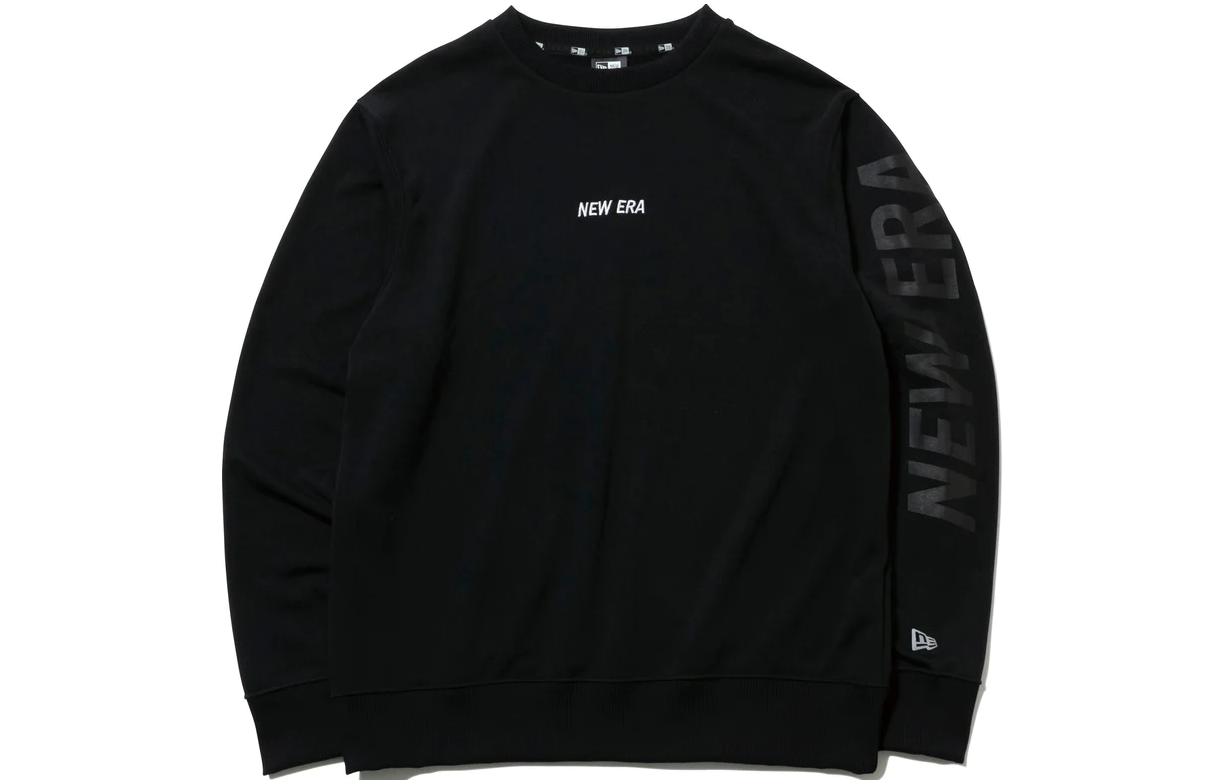 New Era Letter Print Crewneck Sweatshirt Unisex Black Long Sleeve Casual Wear 12375736