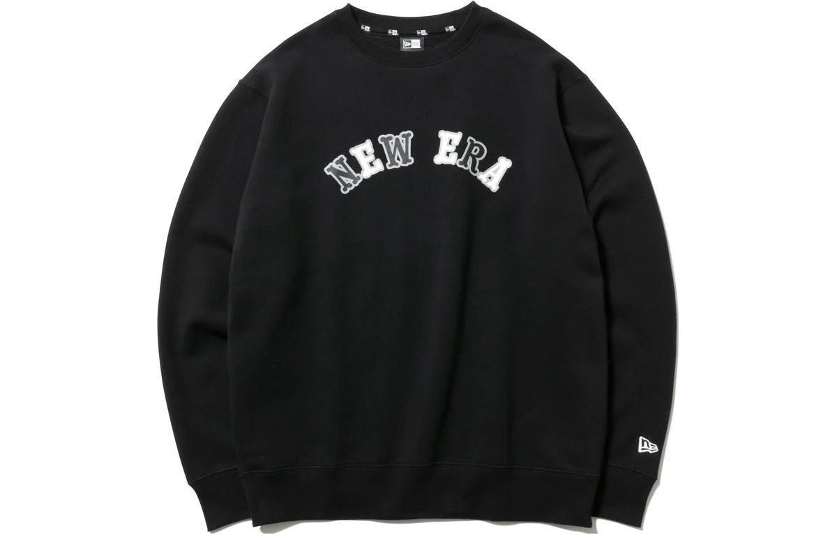 New Era Letter Print Crewneck Sweatshirt Unisex Black Long Sleeve 12542745