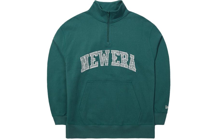 New Era Letter Print Half-Turtleneck Sweatshirt Unisex Green 13789103