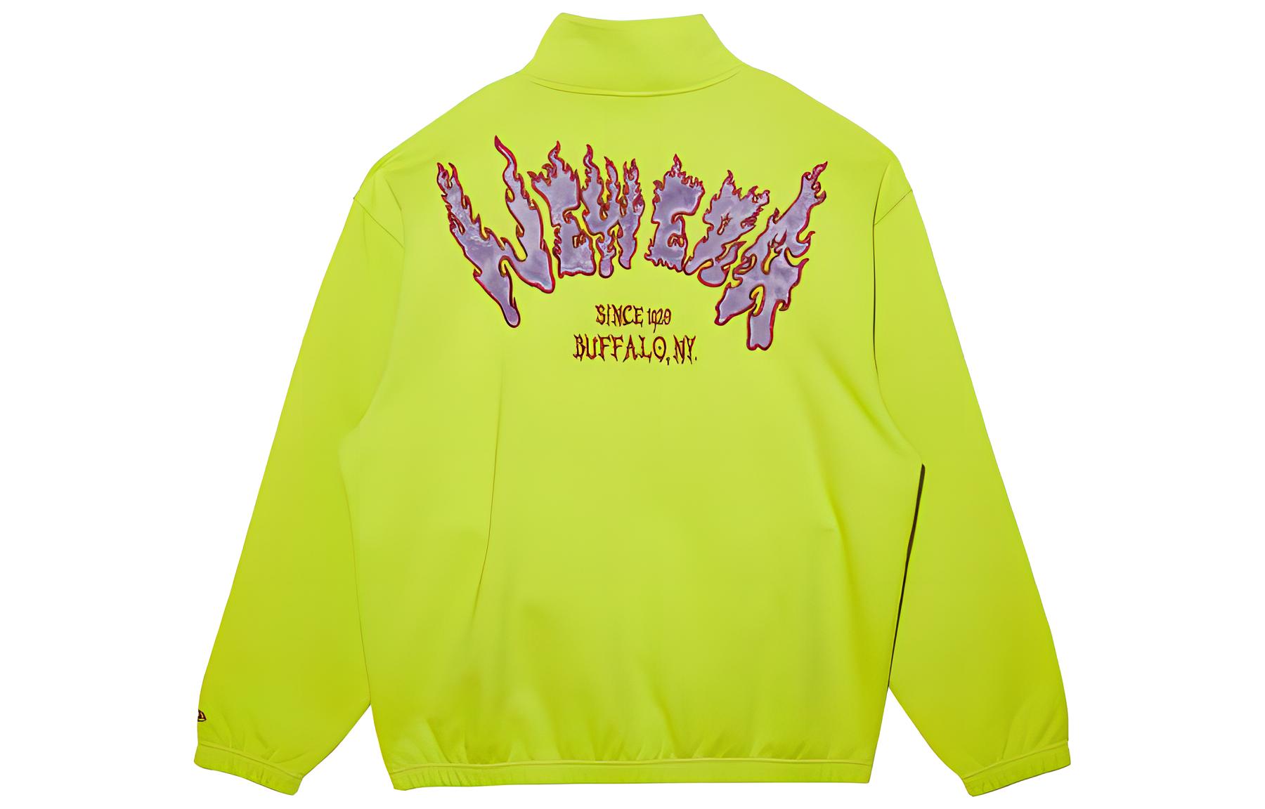 New Era Letter Print Half-Zip High Neck Unisex Sweatshirt Fluorescent Green 13350787