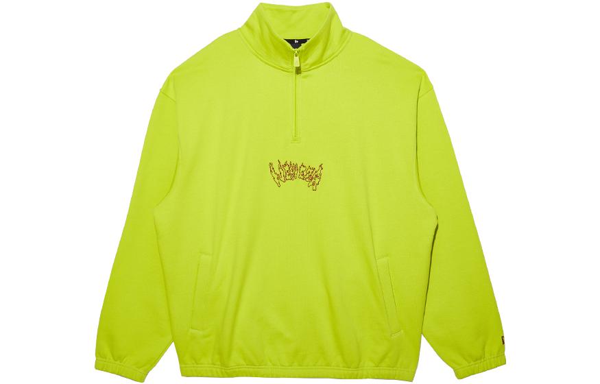 Lookbook New Era Letter Print Half-Zip High Neck Unisex Sweatshirt Fluorescent Green 13350787