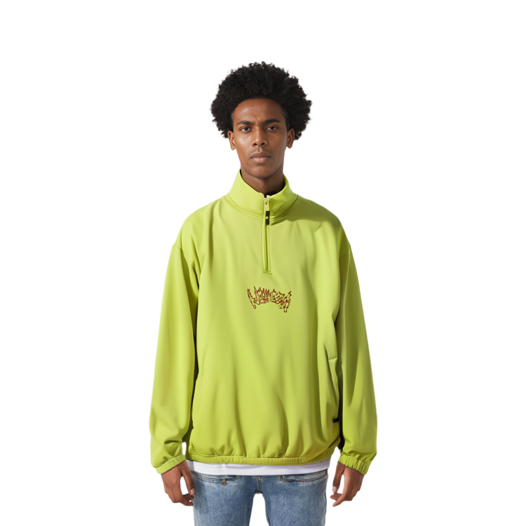 Shop New Era Letter Print Half-Zip High Neck Unisex Sweatshirt Fluorescent Green 13350787