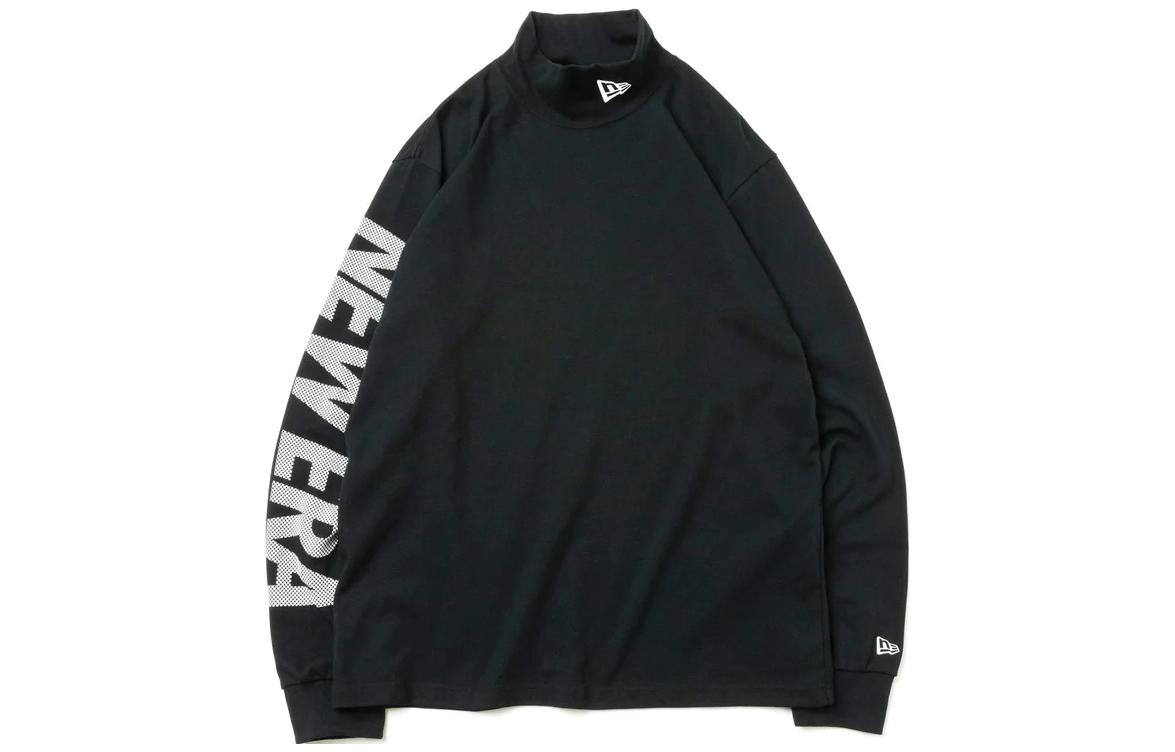 New Era Letter Print High Neck Zip Pullover Sweatshirt Unisex Black 13113315