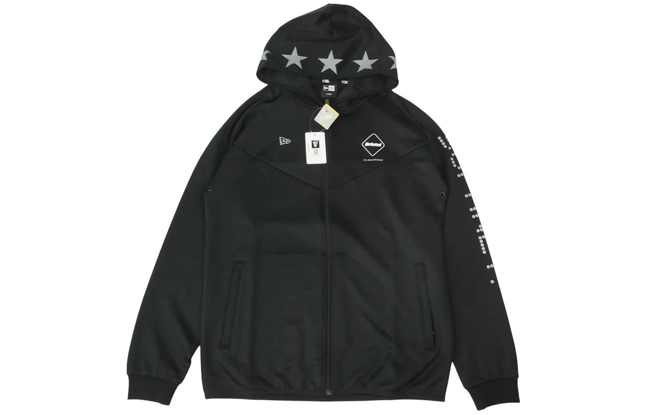 New Era Letter Print Hoodie Jacket Unisex Black 12579609
