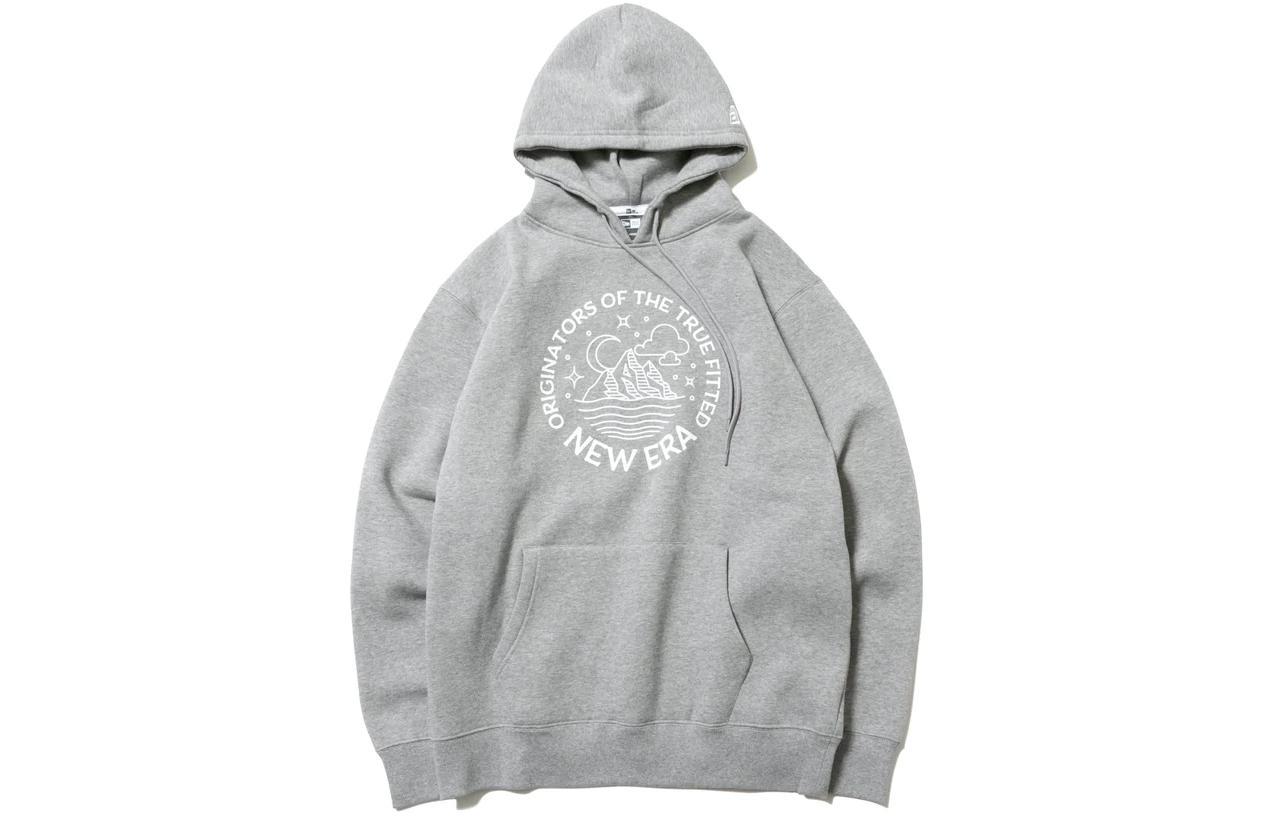 New Era Letter Print Loose Fit Hoodie Unisex - Gray 12542654
