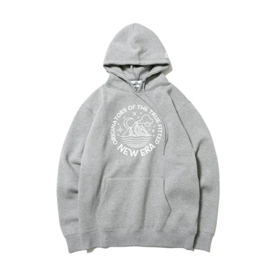 New Era Letter Print Loose Fit Hoodie Unisex - Gray 12542654