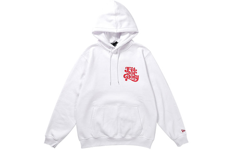 New Era Letter Print Loose Hoodie Unisex White 12544667