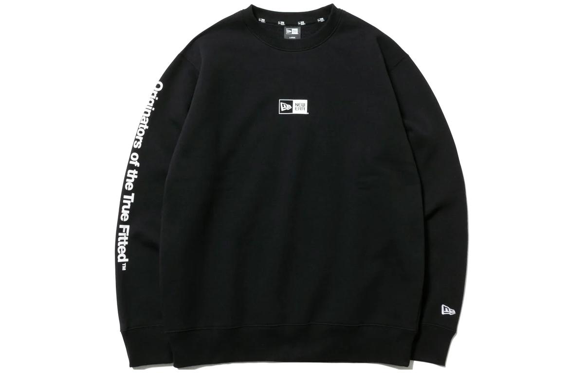 New Era Letter Print Oversized Crewneck Sweatshirt Unisex Black 12542742