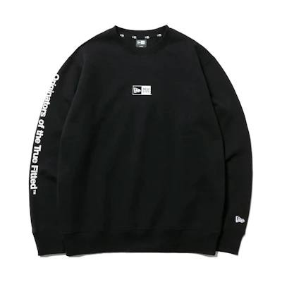 New Era Letter Print Oversized Crewneck Sweatshirt Unisex Black 12542742