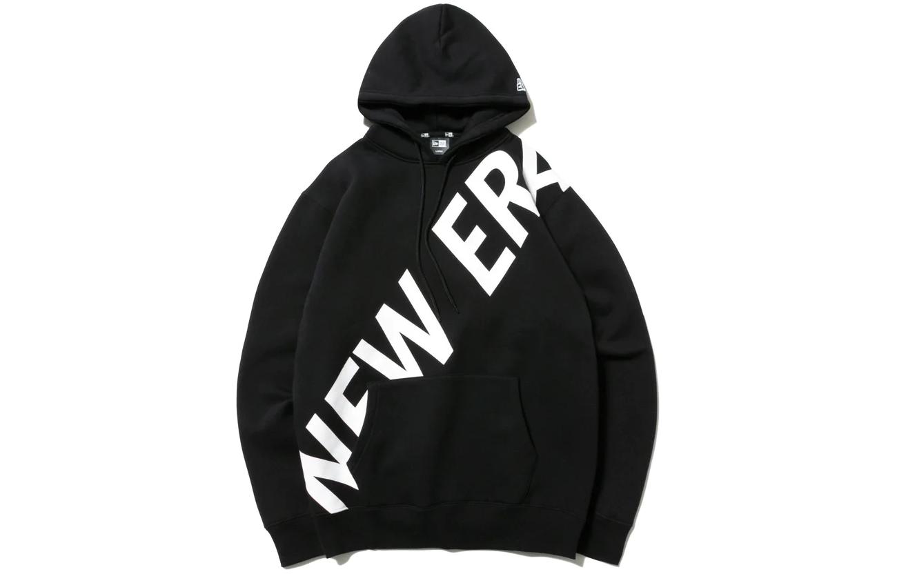 New Era Letter Print Pocket Hoodie Unisex Black 12542622
