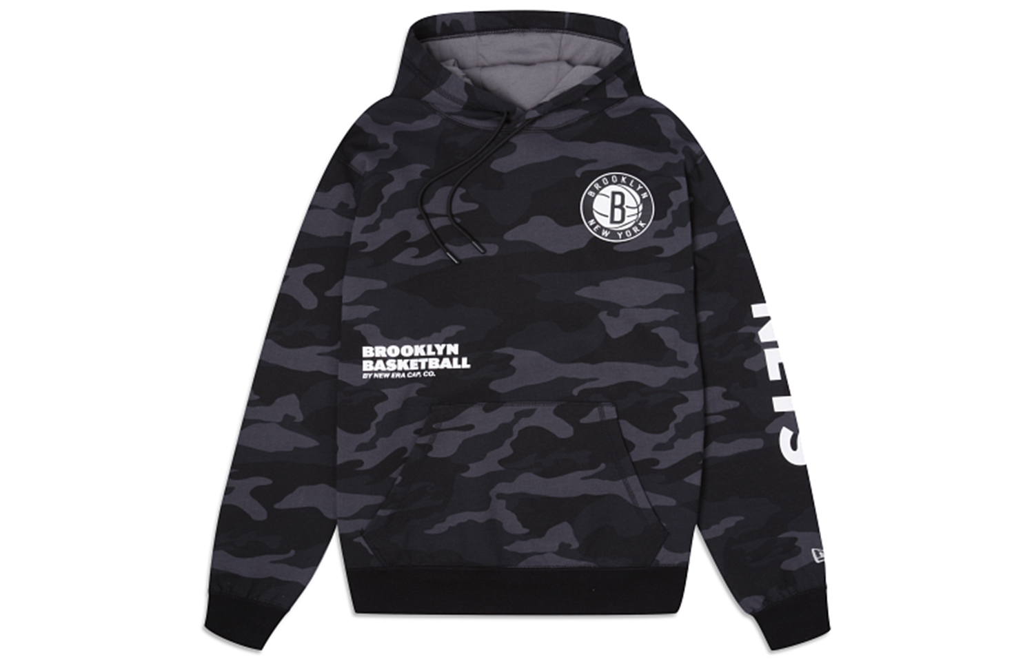 New Era Letter Print Pocket Hoodie Unisex Black Long Sleeve 13136453