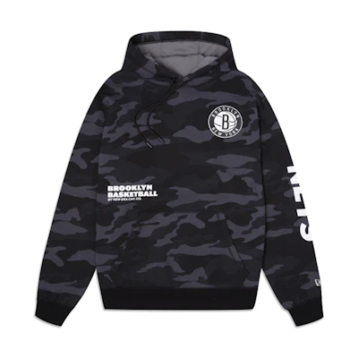 New Era Letter Print Pocket Hoodie Unisex Black Long Sleeve 13136453