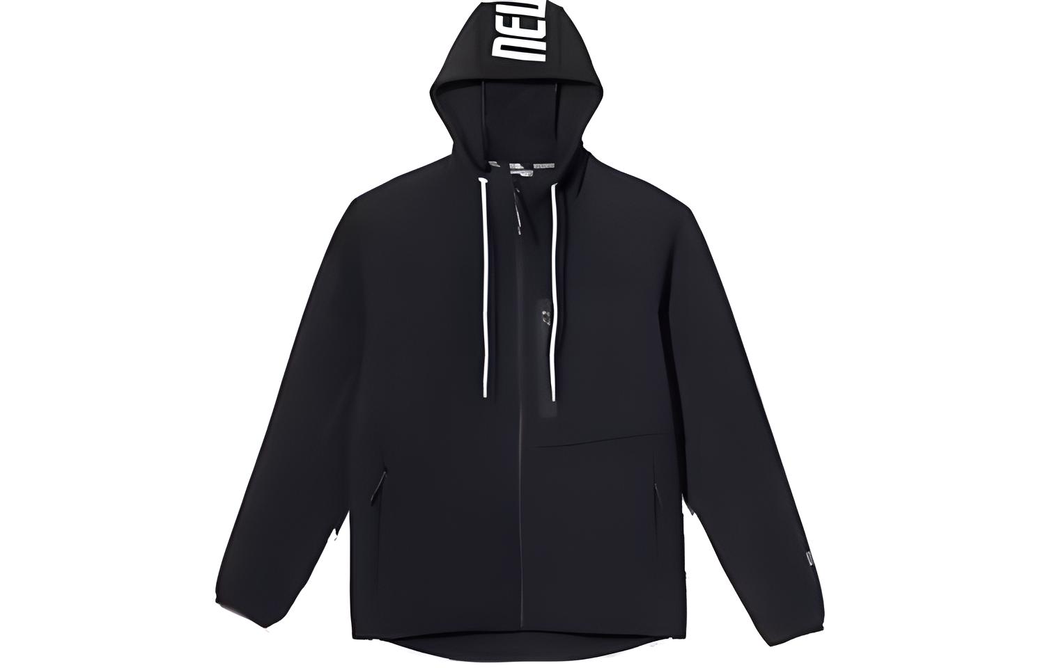 New Era Letter Print Zip-Up Hoodie Jacket Unisex Black 11888069