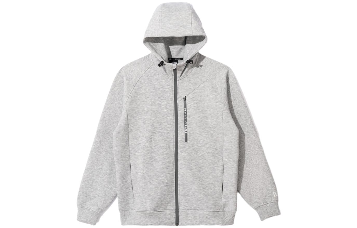 New Era Letter Print Zip-Up Hoodie Unisex Gray 13781059