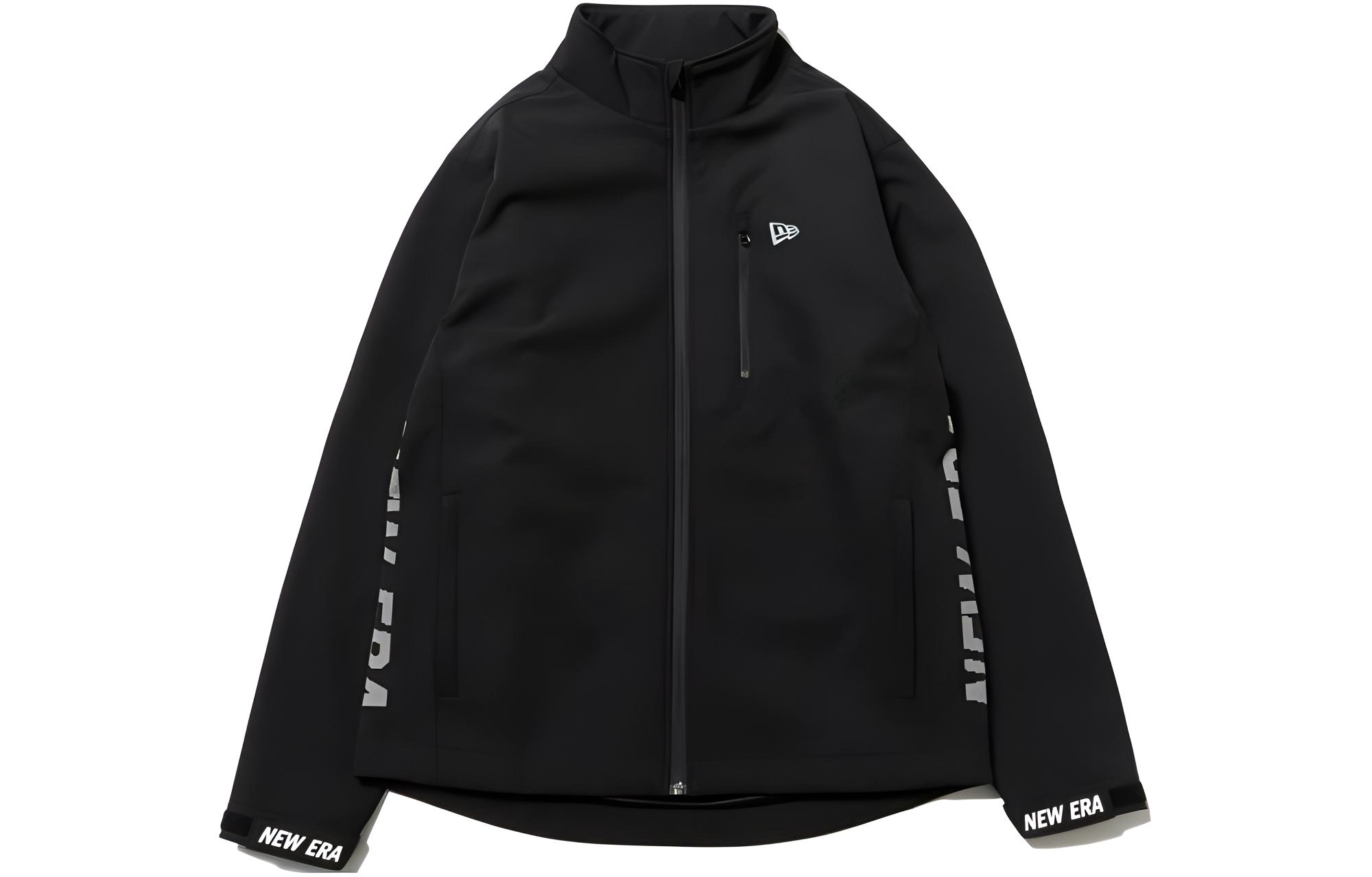 New Era Letter Print Zip-Up Stand Collar Jacket Unisex Black 12542735