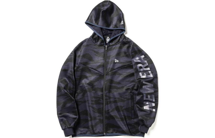 New Era Letter Print Zip Hoodie Jacket Unisex Black 11597599