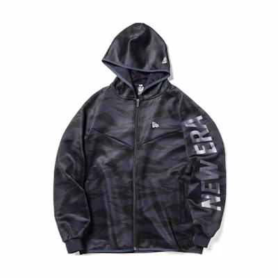 New Era Letter Print Zip Hoodie Jacket Unisex Black 11597599