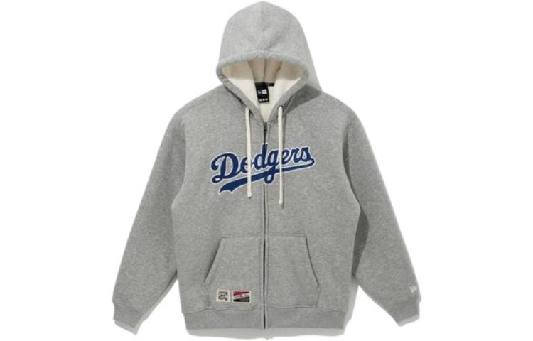 New Era Letter Print Zip Hoodie Unisex - Gray 13338679