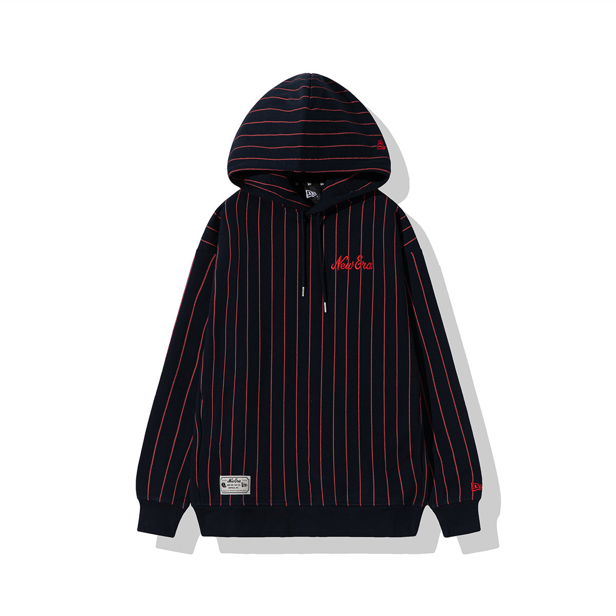 New Era Logo Embroidered Striped Relaxed Hoodie Unisex Black 13488921