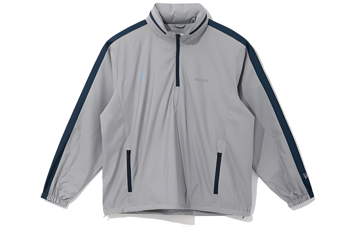 New Era Logo Half-Zip Waterproof Windbreaker Jacket Unisex Grey 12866456
