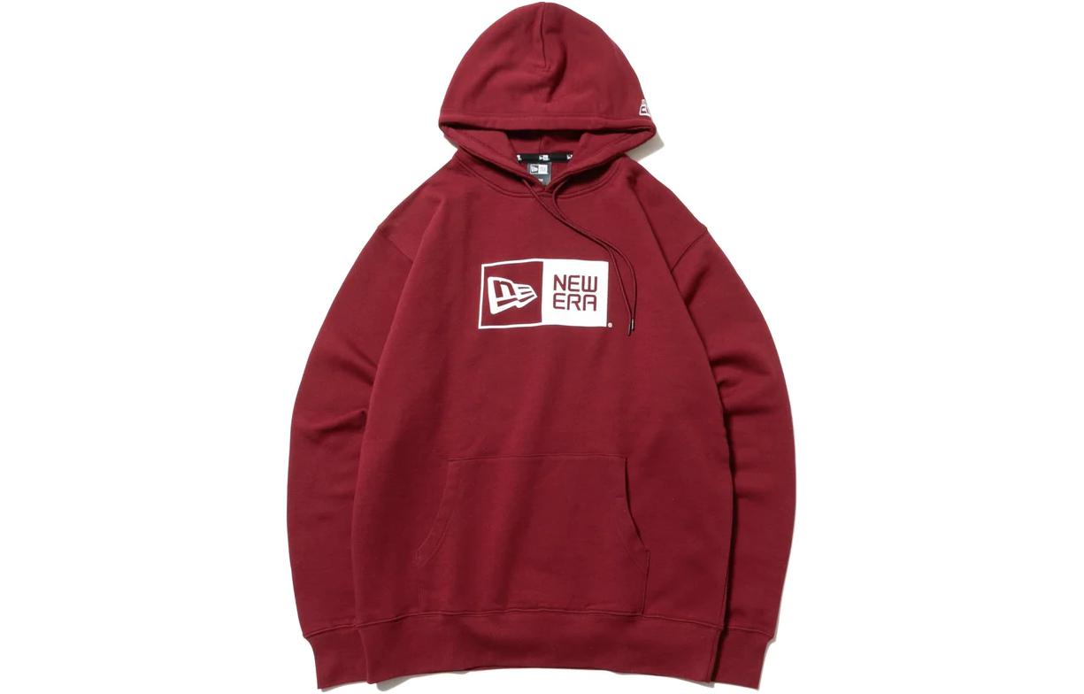 New Era Logo Hoodie Unisex Pullover Burgundy Long Sleeve with Drawstring 12542642