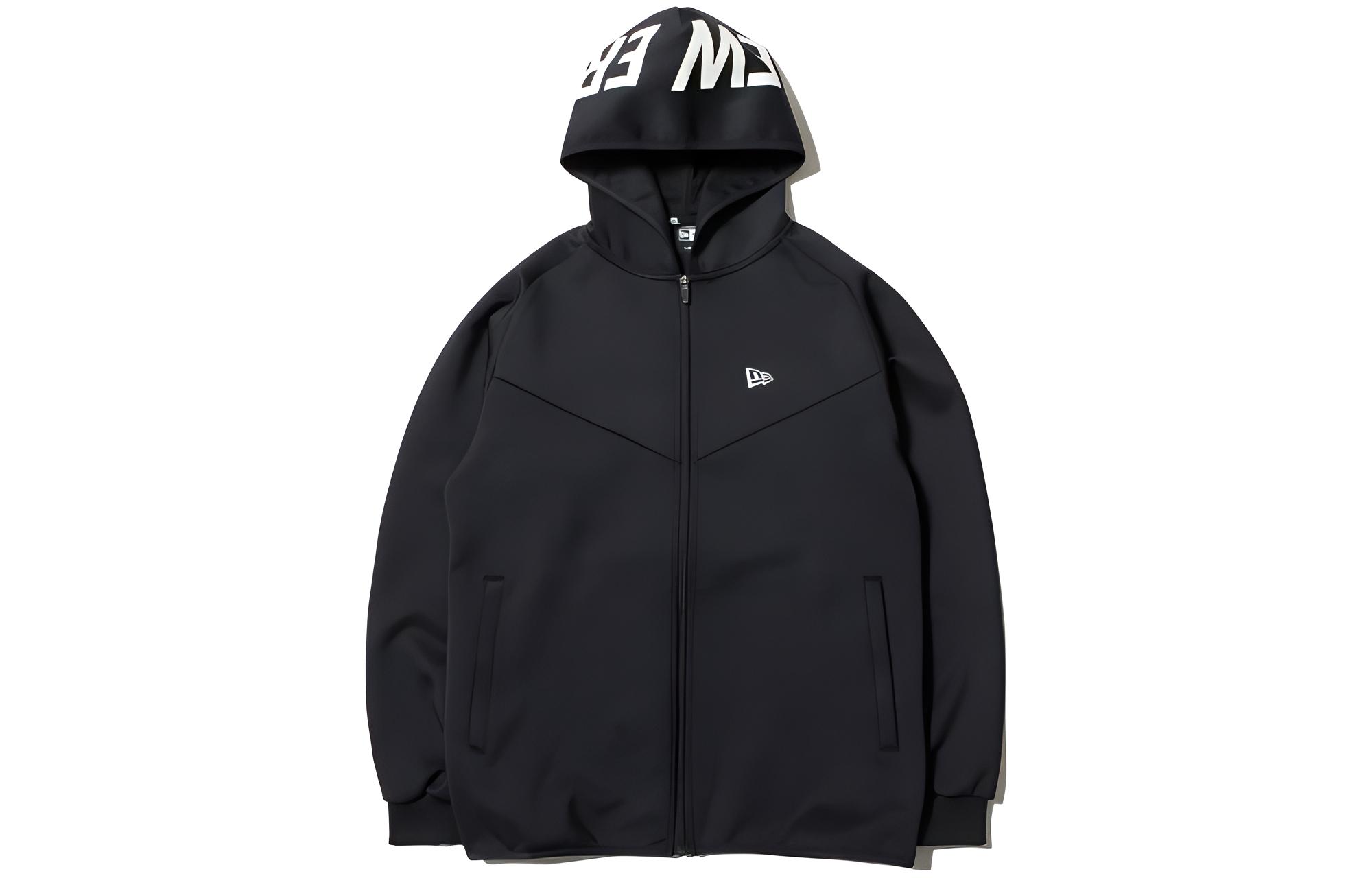 New Era Logo Letter Print Hooded Jacket Unisex Black 12156009