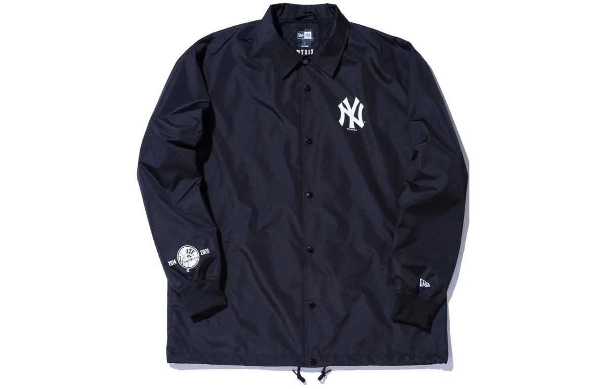 New Era Logo Print Black Button-Up Collared Long Sleeve Jacket Unisex 12747116