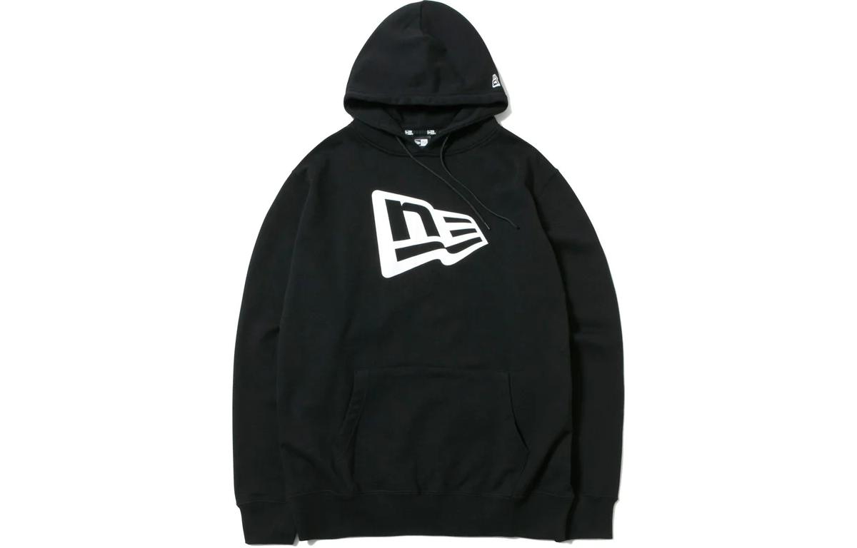 New Era Logo Print Pullover Hoodie Unisex Black 12555676