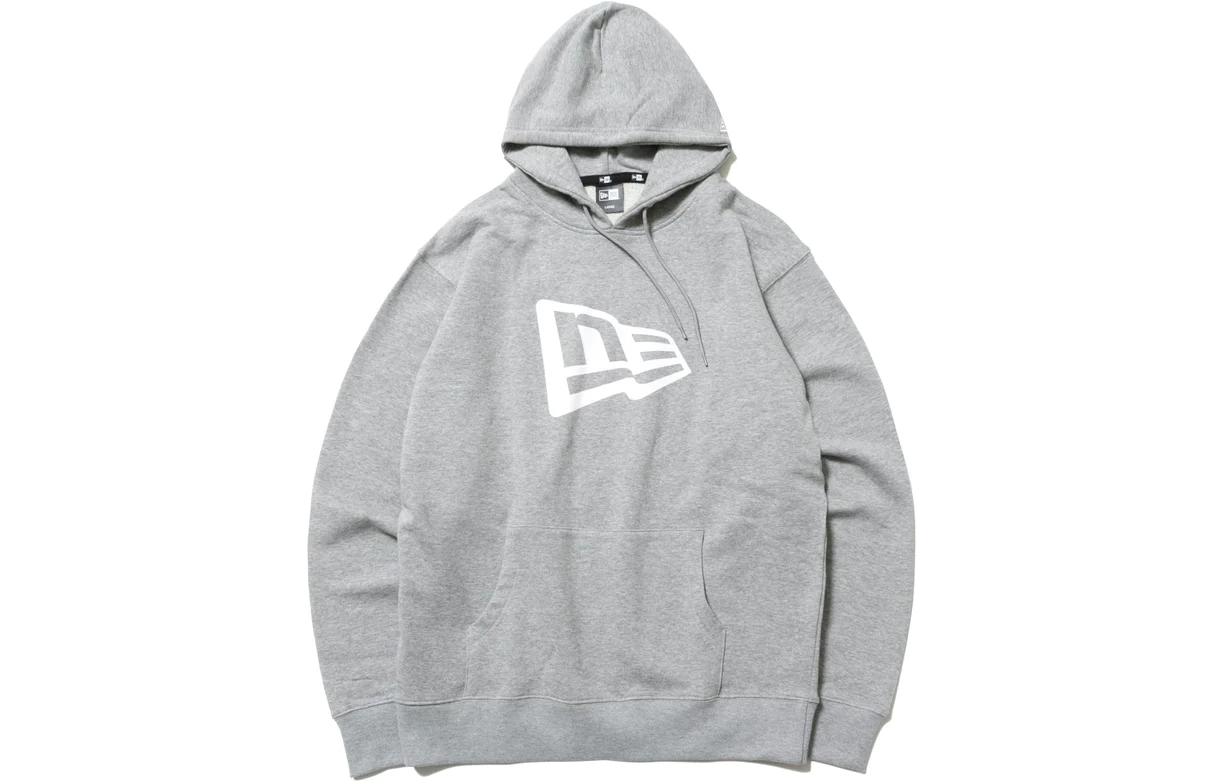 New Era Logo Print Pullover Hoodie Unisex Gray 12542635