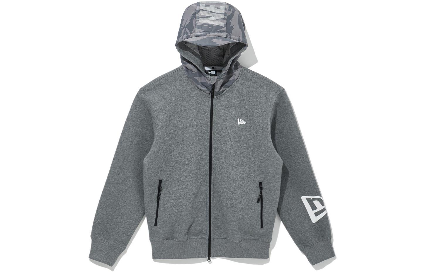 New Era Logo Print Zip-Up Hoodie Unisex Dark Grey 13331011